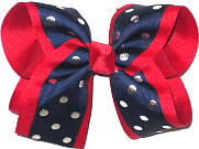 Large Navy with Silver Dots over Red Double Layer Overlay Bow